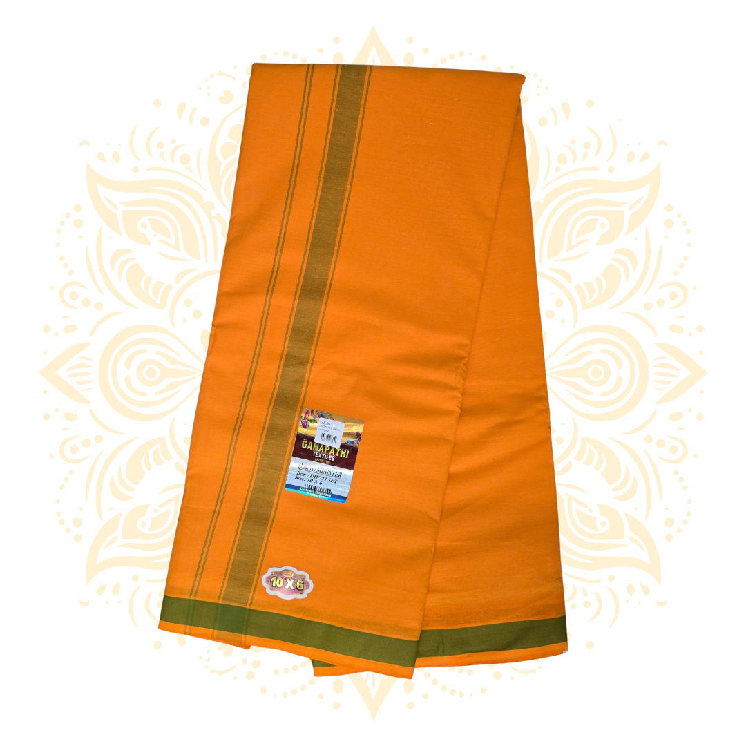 South Indian 100% Cotton Dhoti Set w/ Wide Woven Border - Matchless Gifts10
