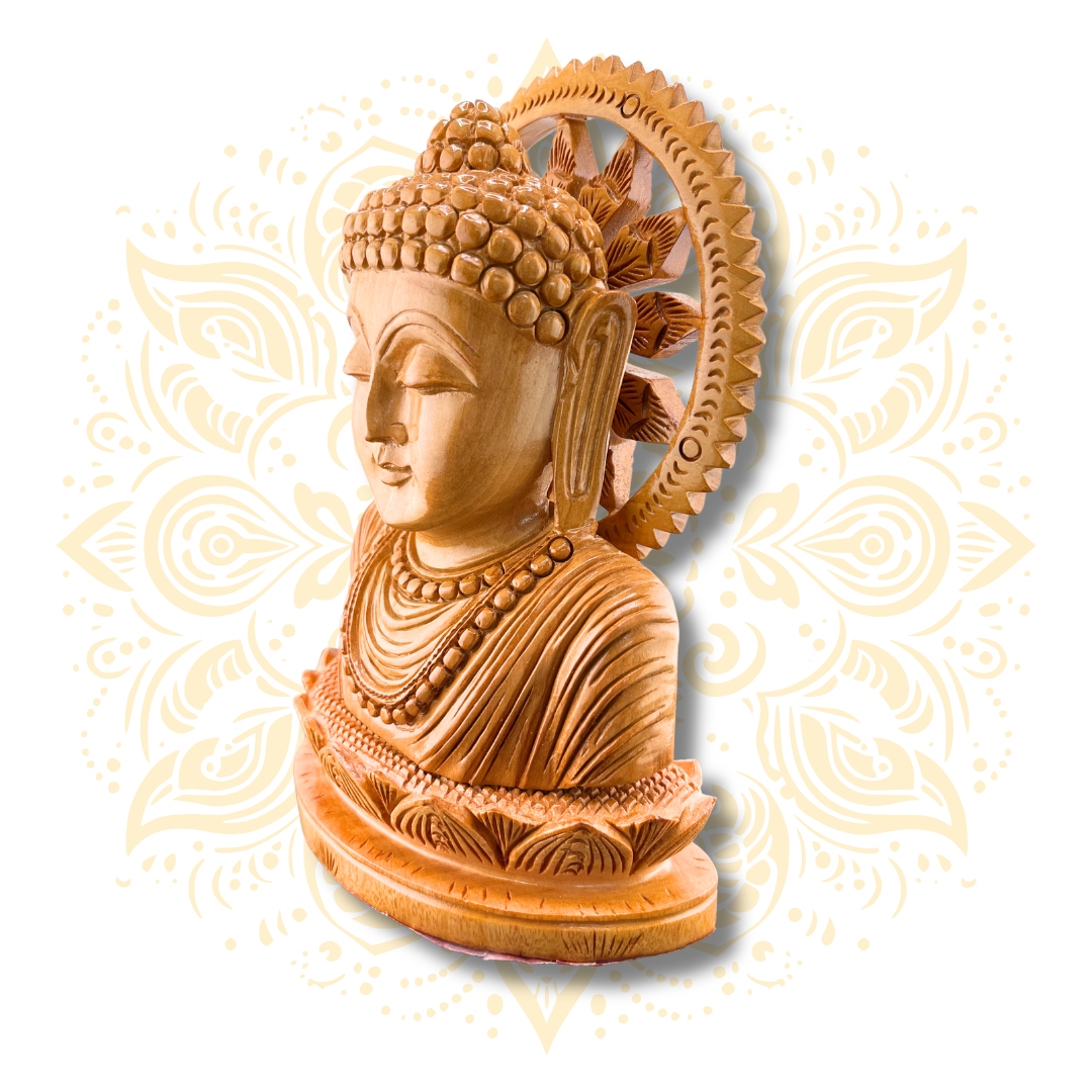 Hand Carved Wooden Kiran Face Buddha Statue – 7.25”