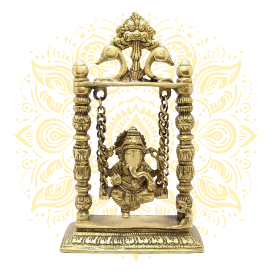 Ganesh on Swing 9" Brass Murti