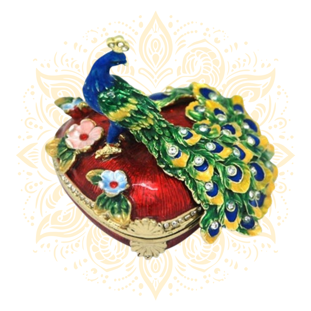 Peacock on Heart Box Red Trinket Box - Matchless Gifts1