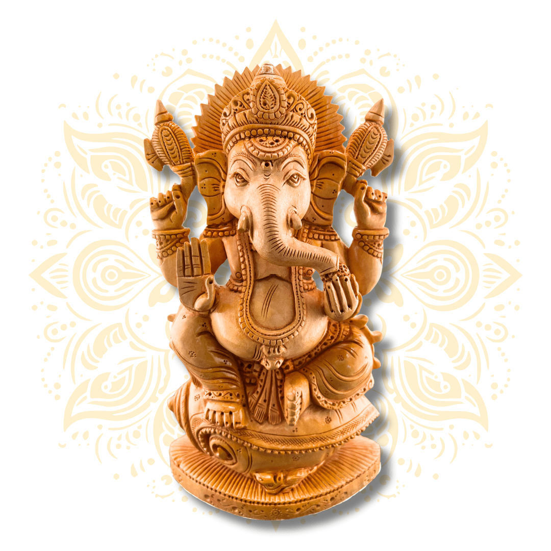 Hand Carved Wooden Ganesh on Conch 8” - Matchless Gifts
