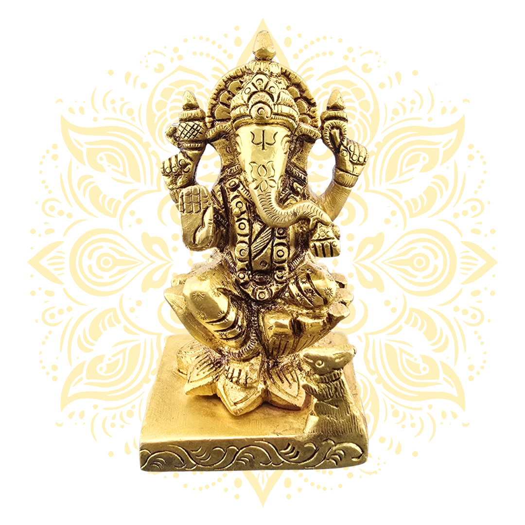 4" Saraswati, Ganesha and Lakshmi In Brass