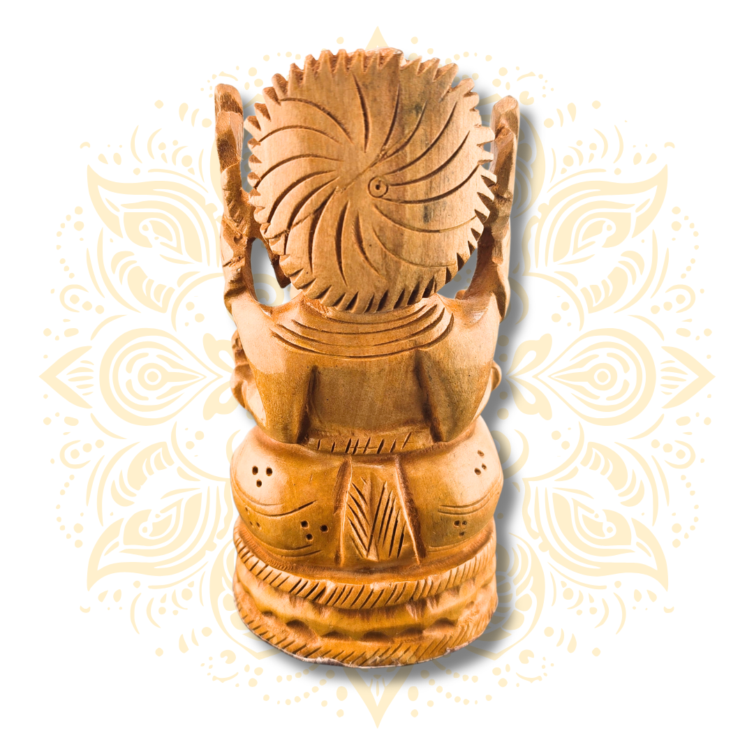 Mini Hand Carved Wooden Ganesh Statue 4”