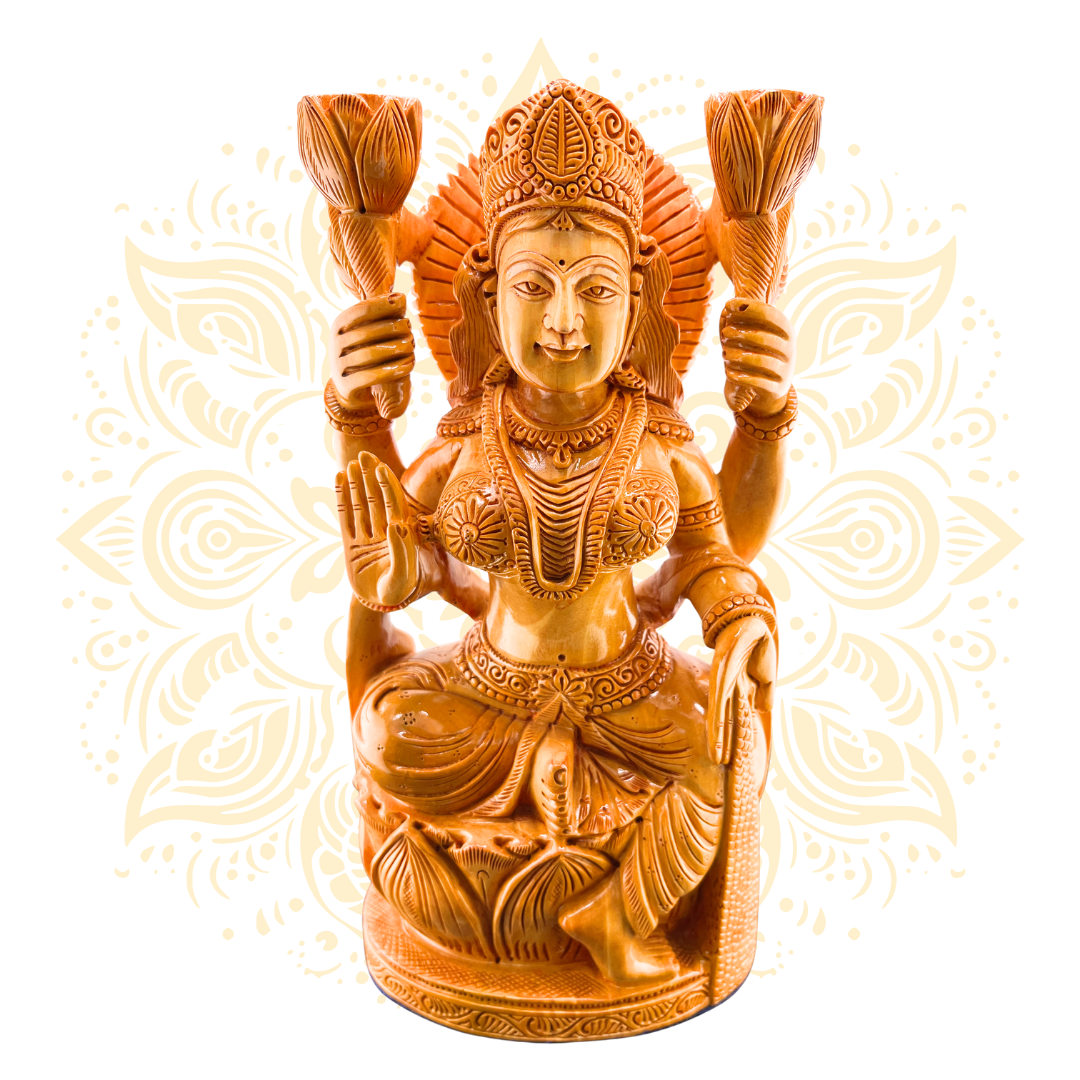 Hand Carved Wooden Hindu Goddess Statue – 12”