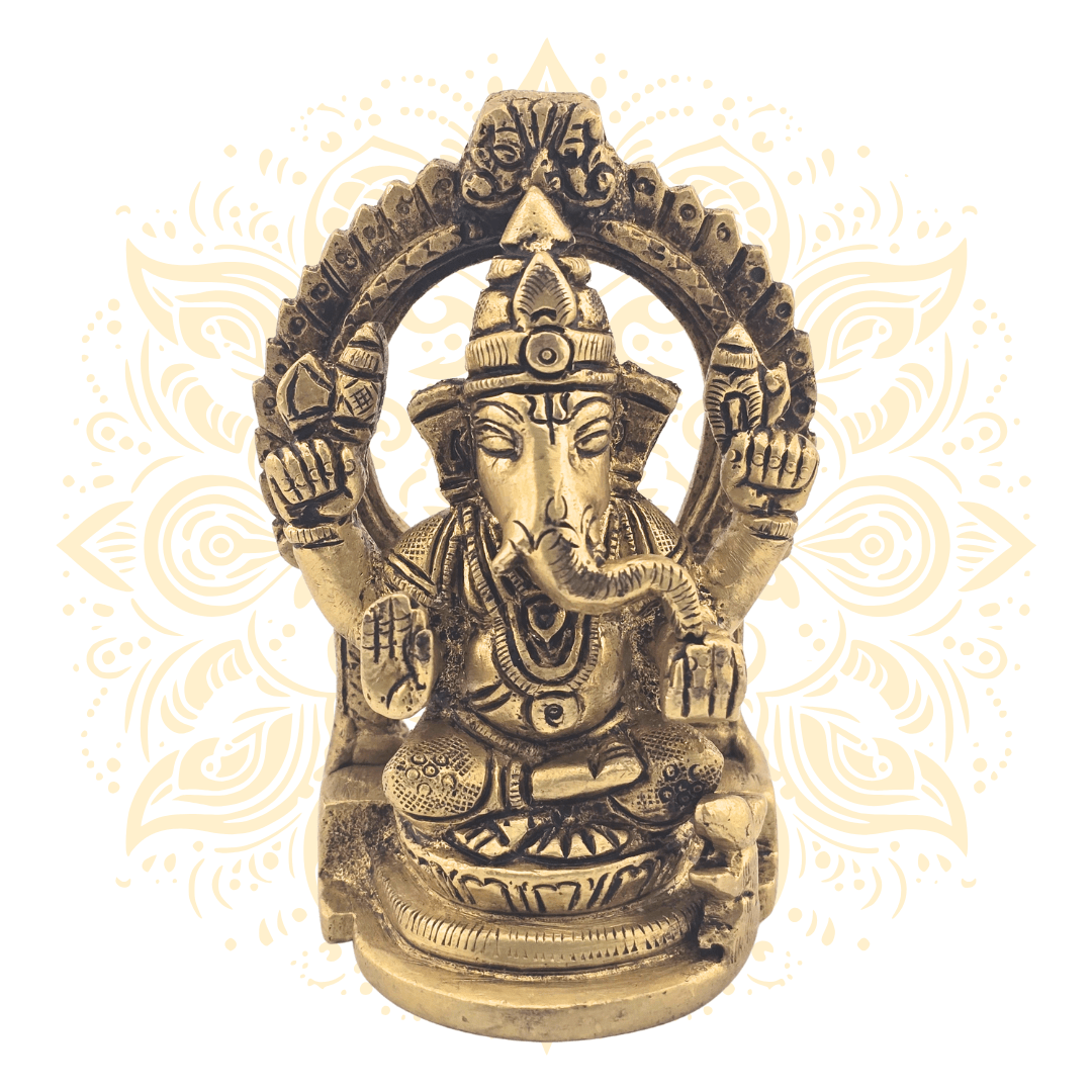 Brass Lord Ganesh Murti with Frame 3.5" - Matchless Gifts
