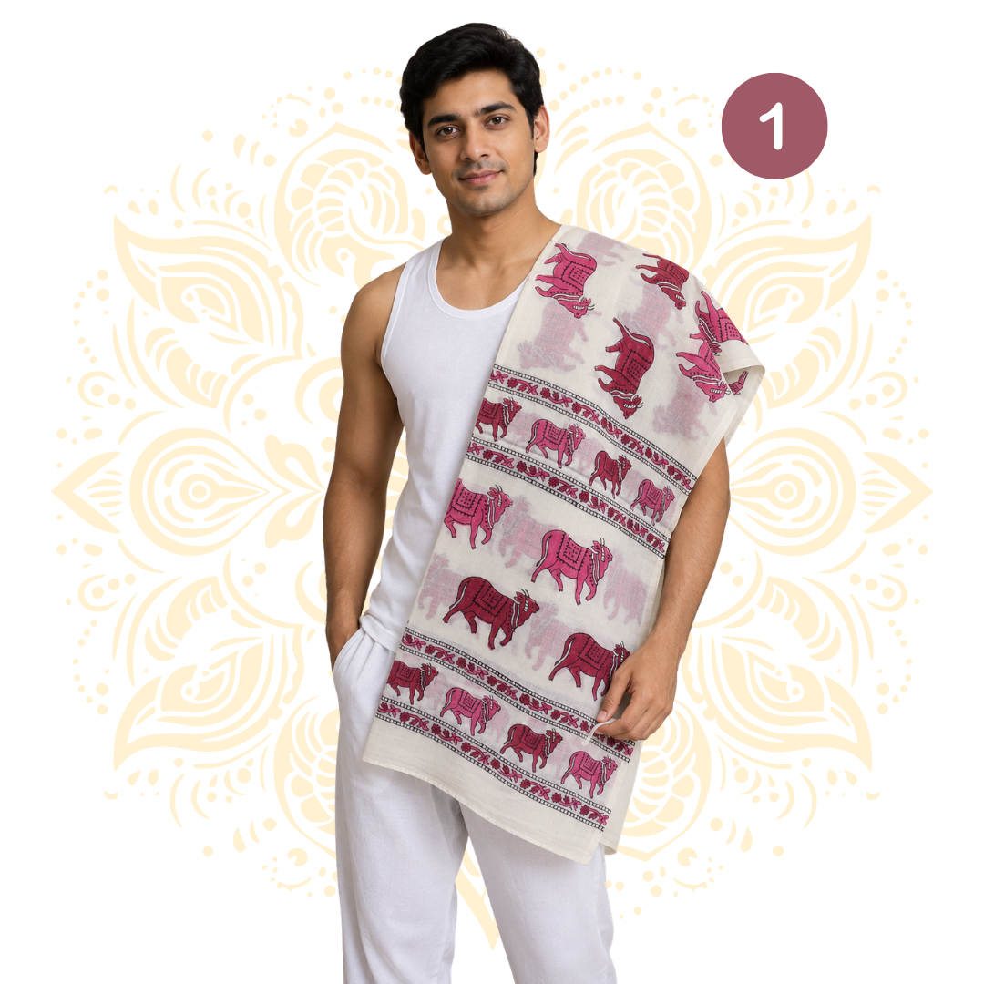 Printed Cotton Chadar w/ Devotional Designs - Matchless Gifts1