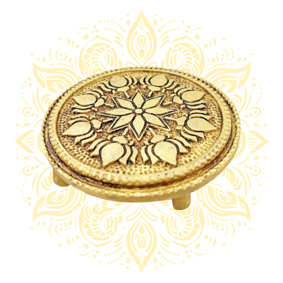 Brass Lotus Pooja Mandir Chowki Peetha - 2.5"