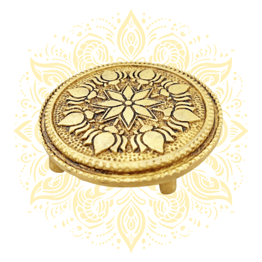 Brass Lotus Pooja Mandir Chowki Peetha - 2.5" - Matchless Gifts