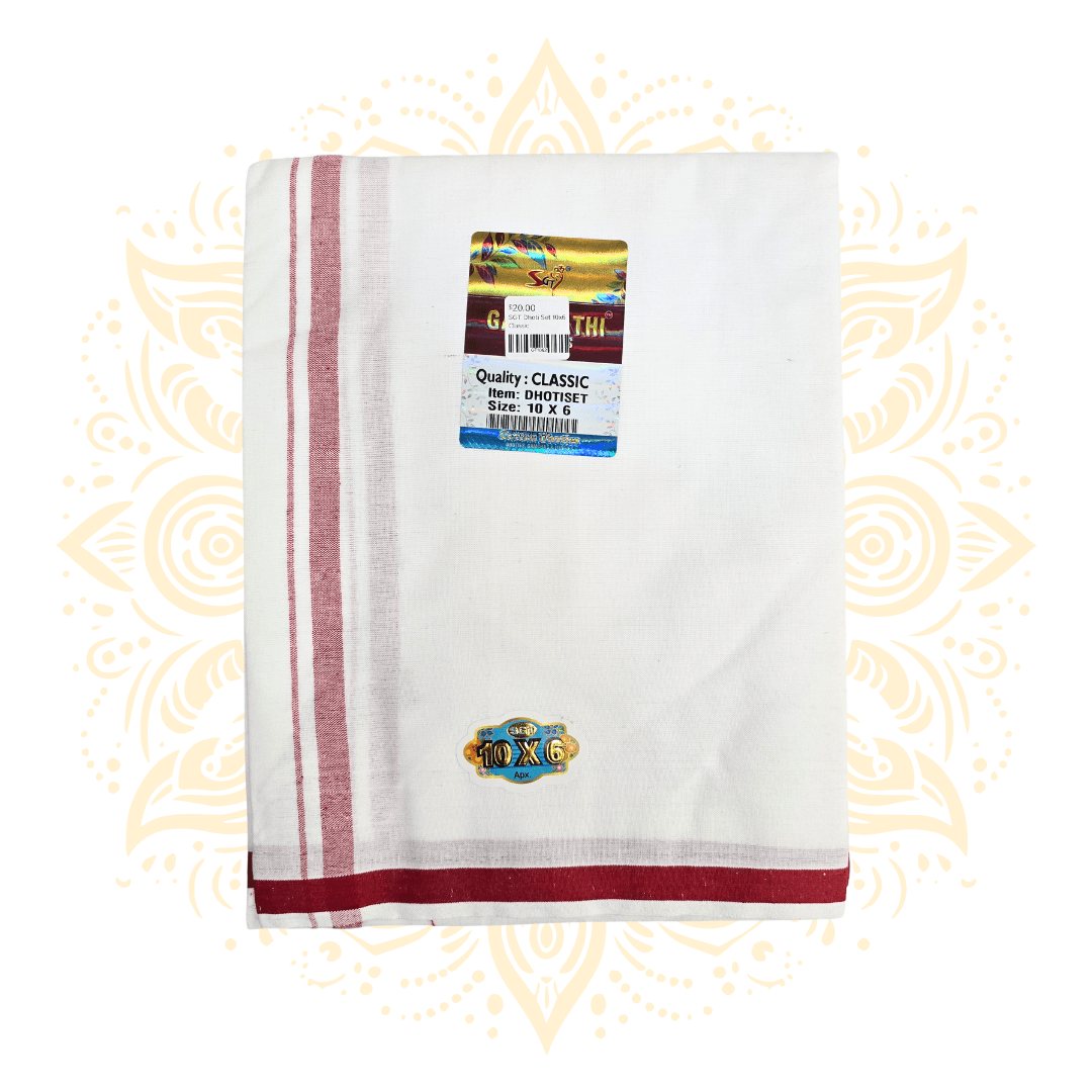 SGT Classic Cotton Dhoti Chadar Set 10 x 6 | 7 Border Colors - Matchless Gifts2