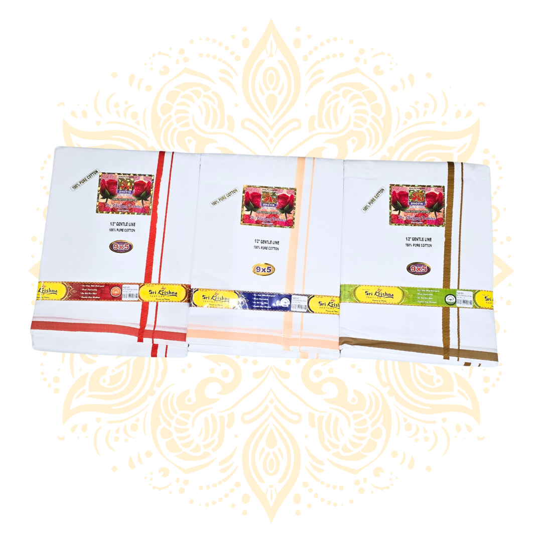 Traditional White Cotton Dhoti 9 x 5 – Gentle Line Border