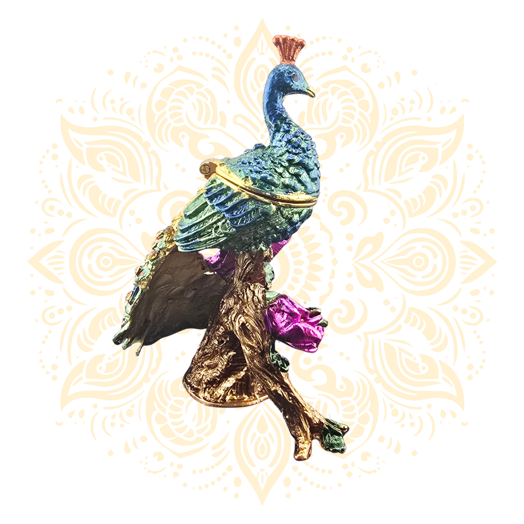 Peacock Metal Trinket Box w/ Crystal Accents | 6 x 3 Inch - Matchless Gifts11