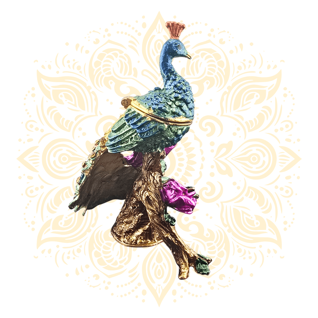 Peacock Metal Trinket Box w/ Crystal Accents | 6 x 3 Inch - Matchless Gifts11