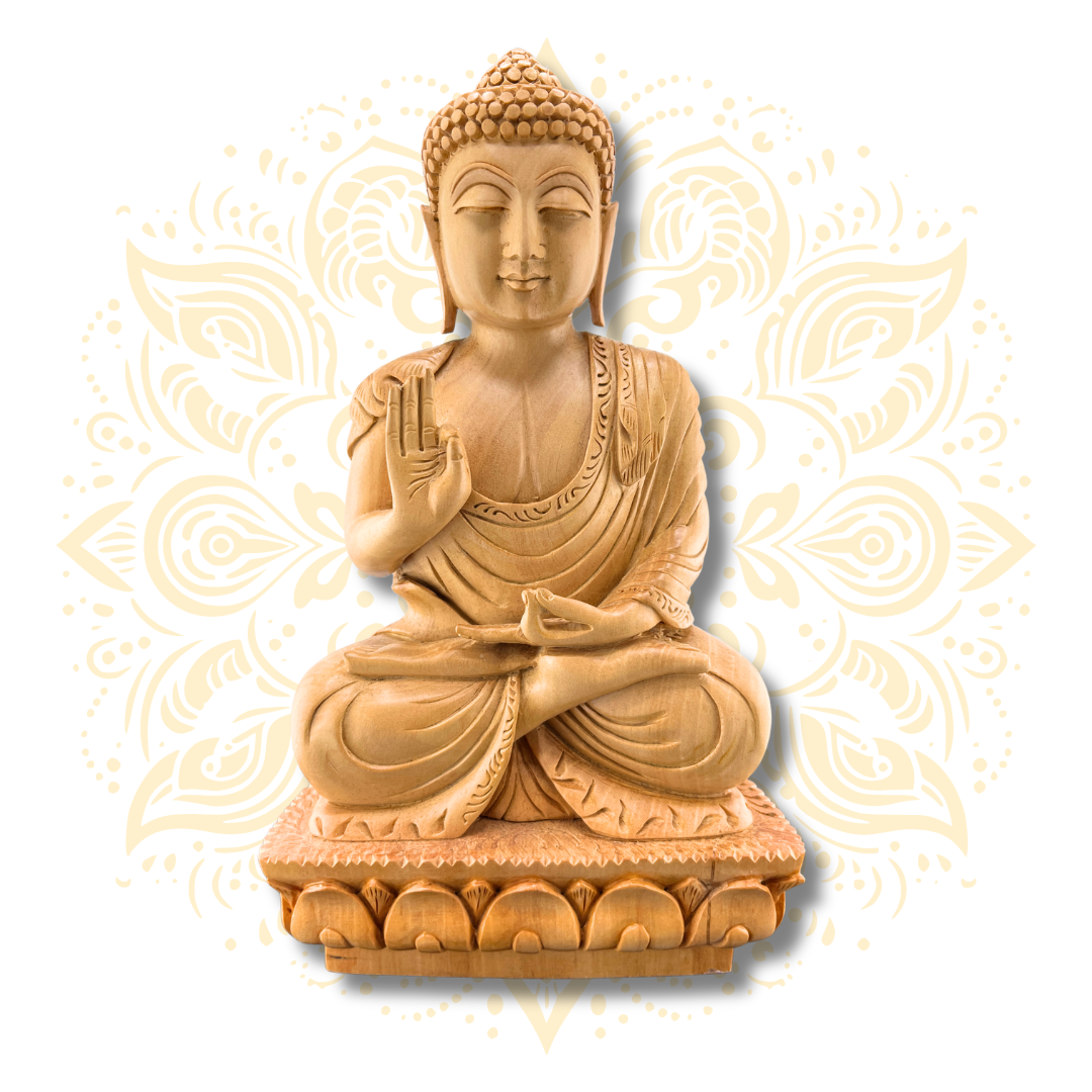 Hand Carved Wooden Buddha Statue – 10”