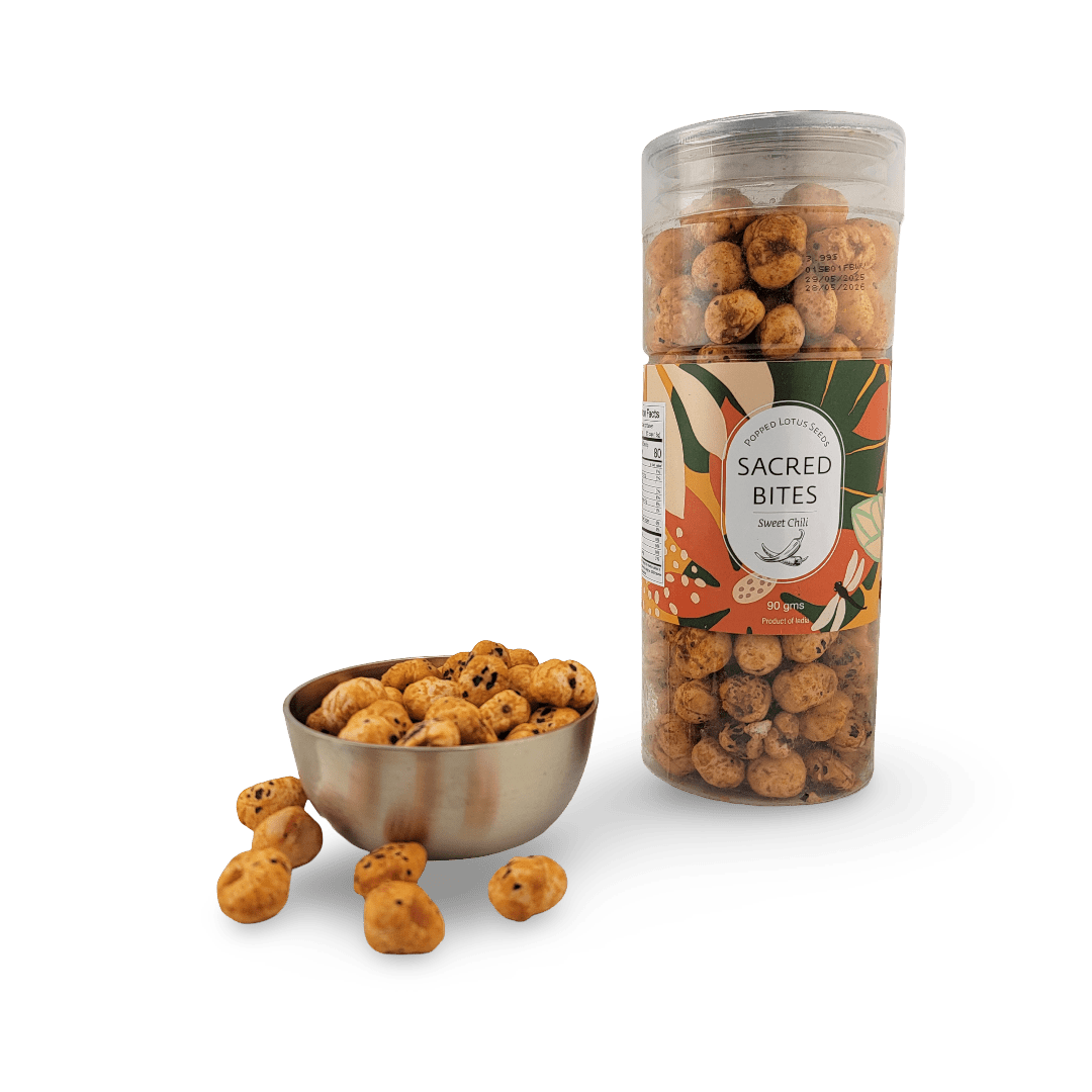 Sacred Bites Roasted Makhana Lotus Seeds 90 g | Crunchy Indian Fox Nut Snack in 3 Flavors - Matchless Gifts5