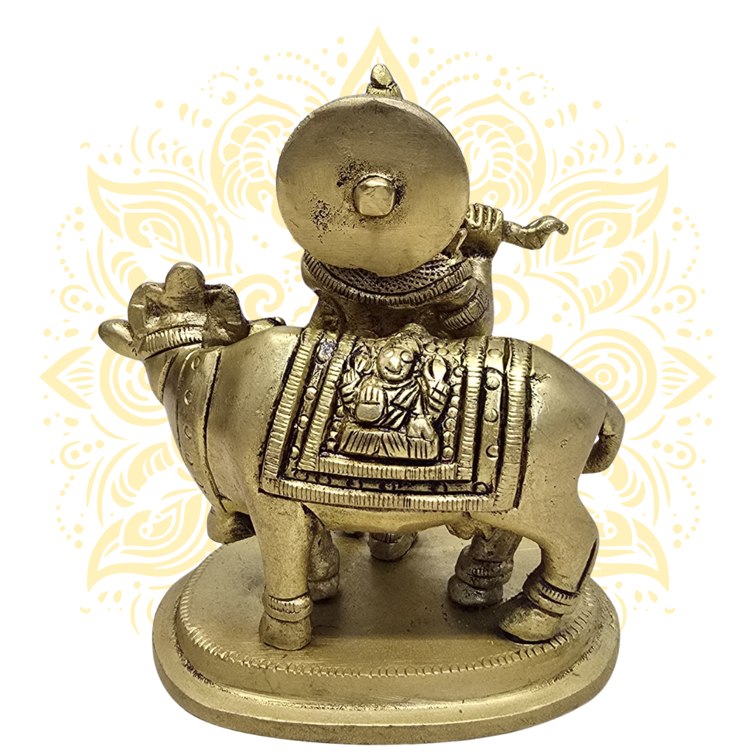 Brass Krishna w/ Cow Murti 4"