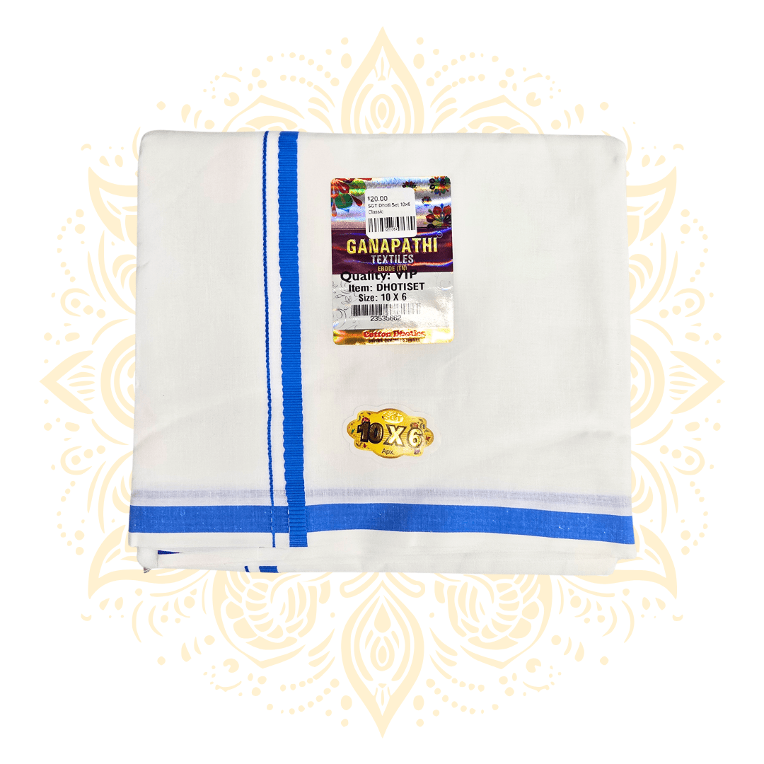 SGT Classic Cotton Dhoti Chadar Set 10 x 6 | 7 Border Colors - Matchless Gifts3