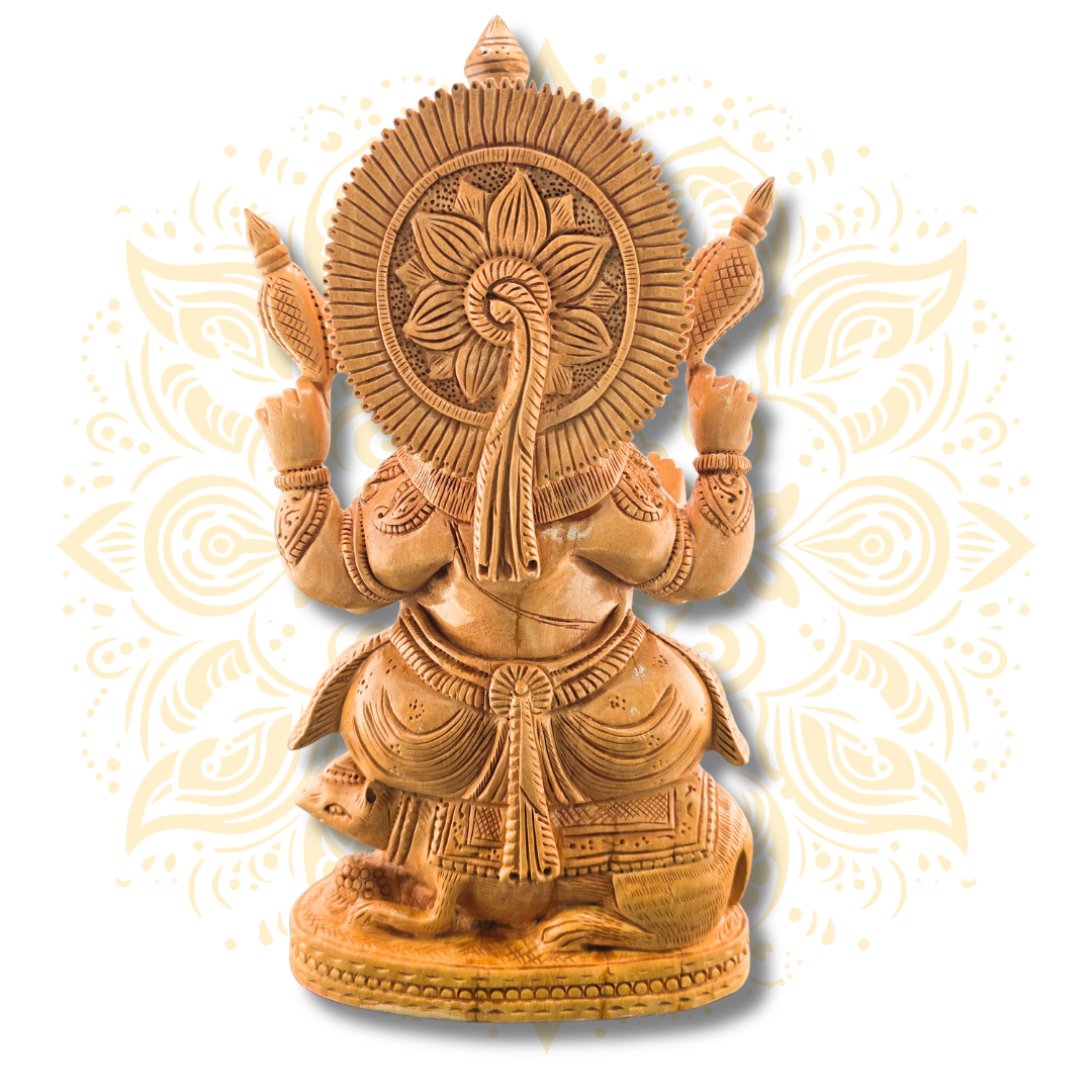 Hand Carved Wooden Ganesha Statue 9”