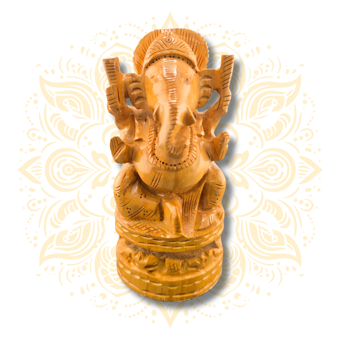 Hand Carved Wooden Ganesha 5”