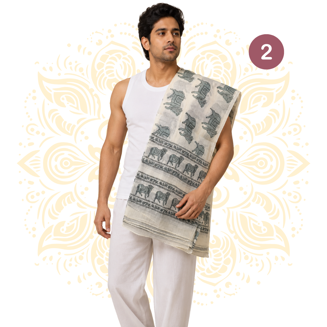 Printed Cotton Chadar w/ Devotional Designs - Matchless Gifts2