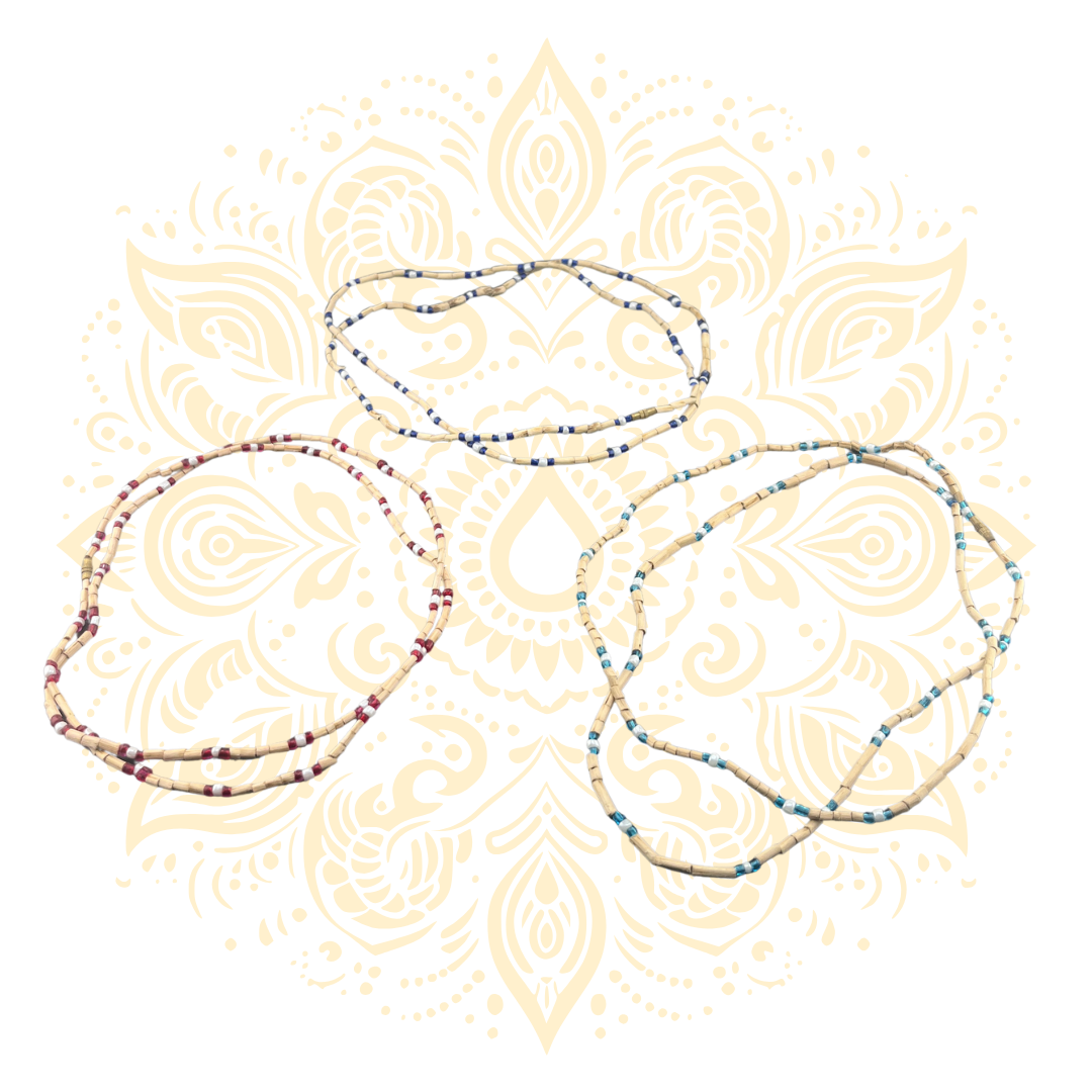 Tulasi Neckbeads - Red, Blue & Light Blue Beads