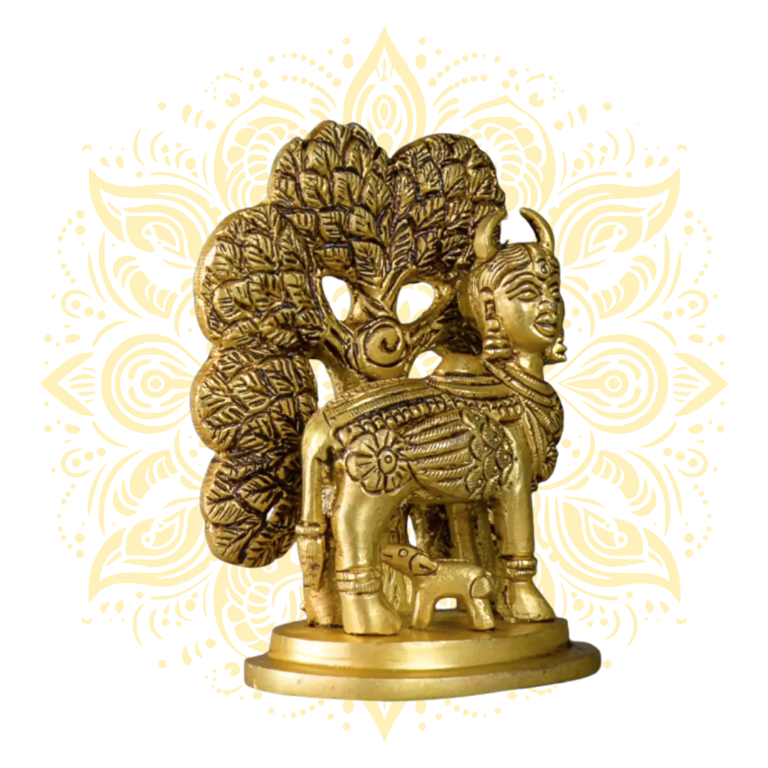 Brass Kamadhenu with Kalpavriksha Tree 4"