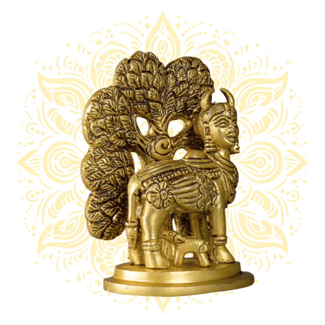 Brass Kamadhenu with Kalpavriksha Tree 4" - Matchless Gifts