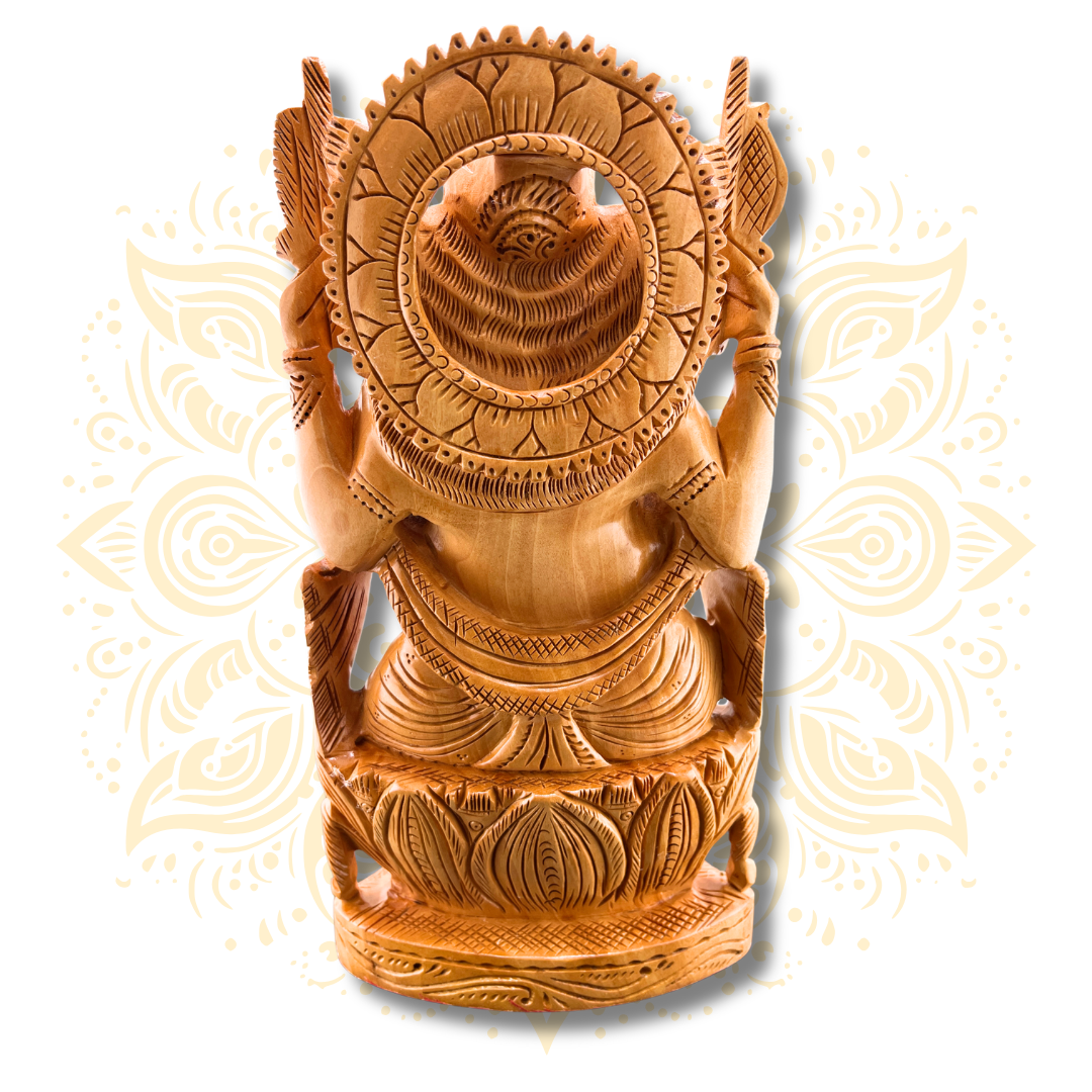 Hand Carved Wooden Ganesha Statue 10” – Lord Ganesh