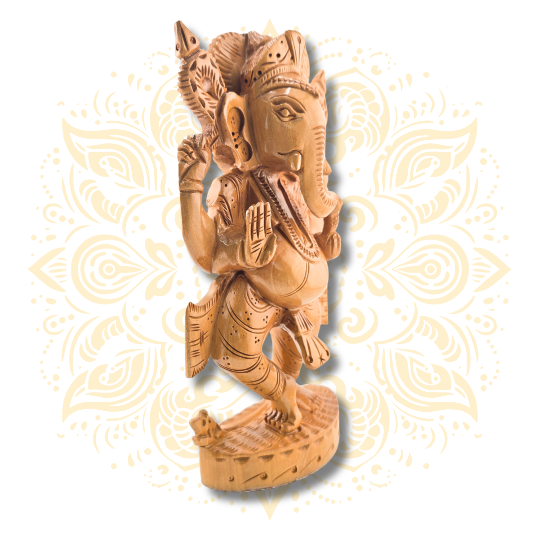 Hand Carved Wooden Dancing Ganesha - 8"