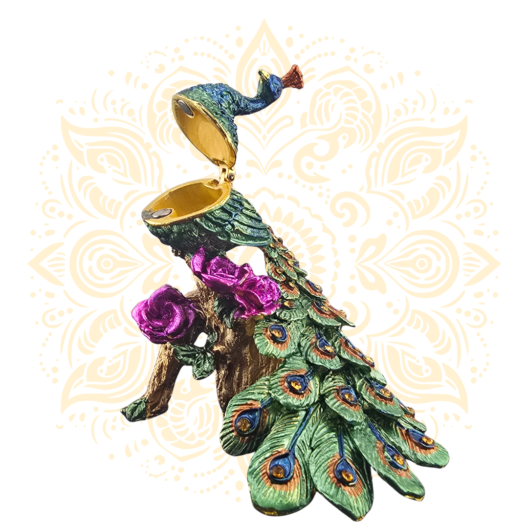 Peacock Metal Trinket Box w/ Crystal Accents | 6 x 3 Inch - Matchless Gifts12