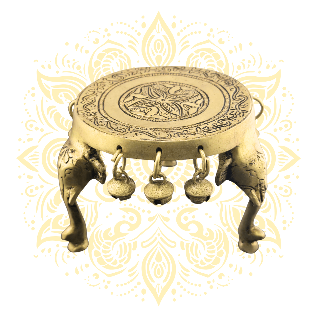 Brass Pooja Mandir Chowki with Elephant 5 x 3.75" - Matchless Gifts