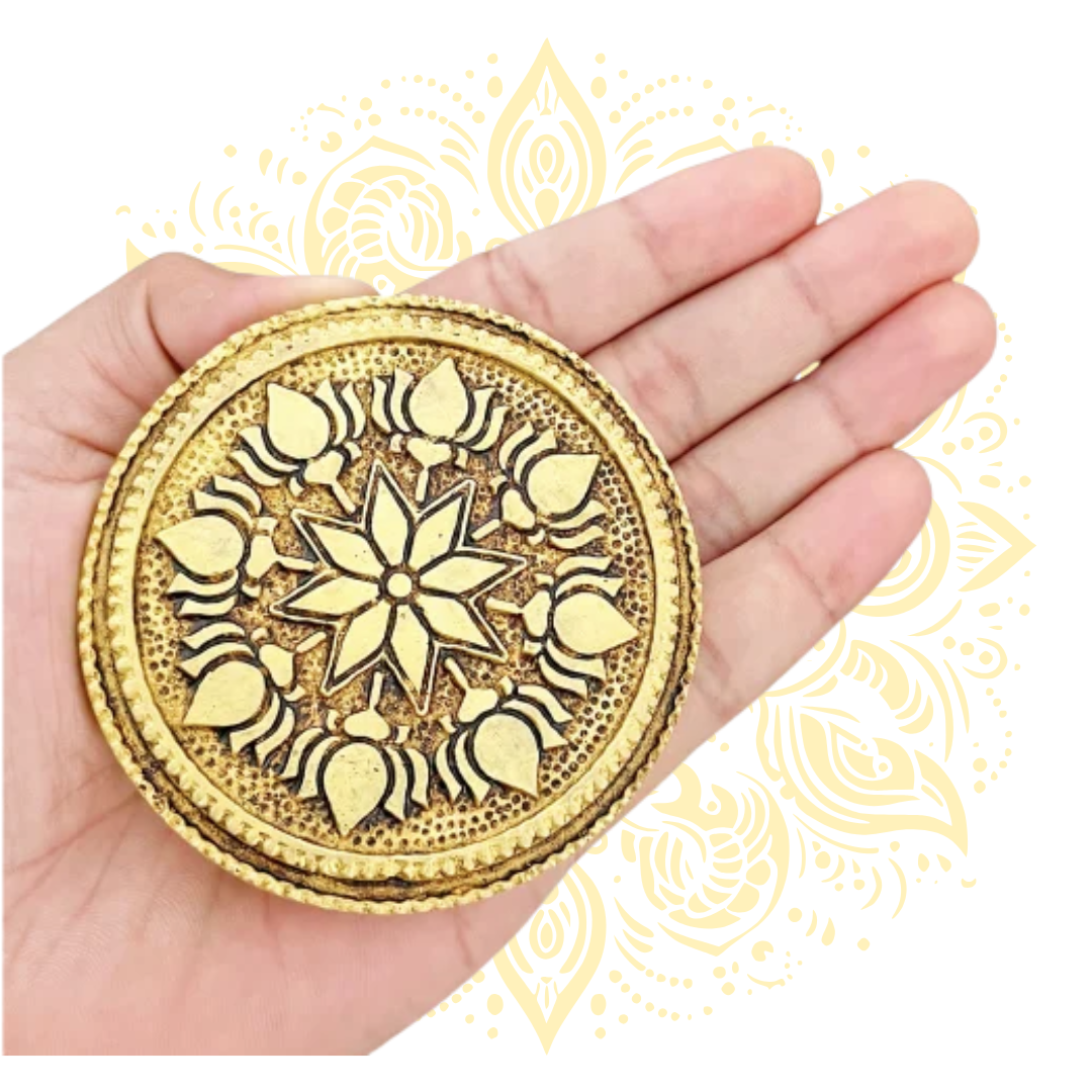 Brass Lotus Pooja Mandir Chowki Peetha - 2.5"
