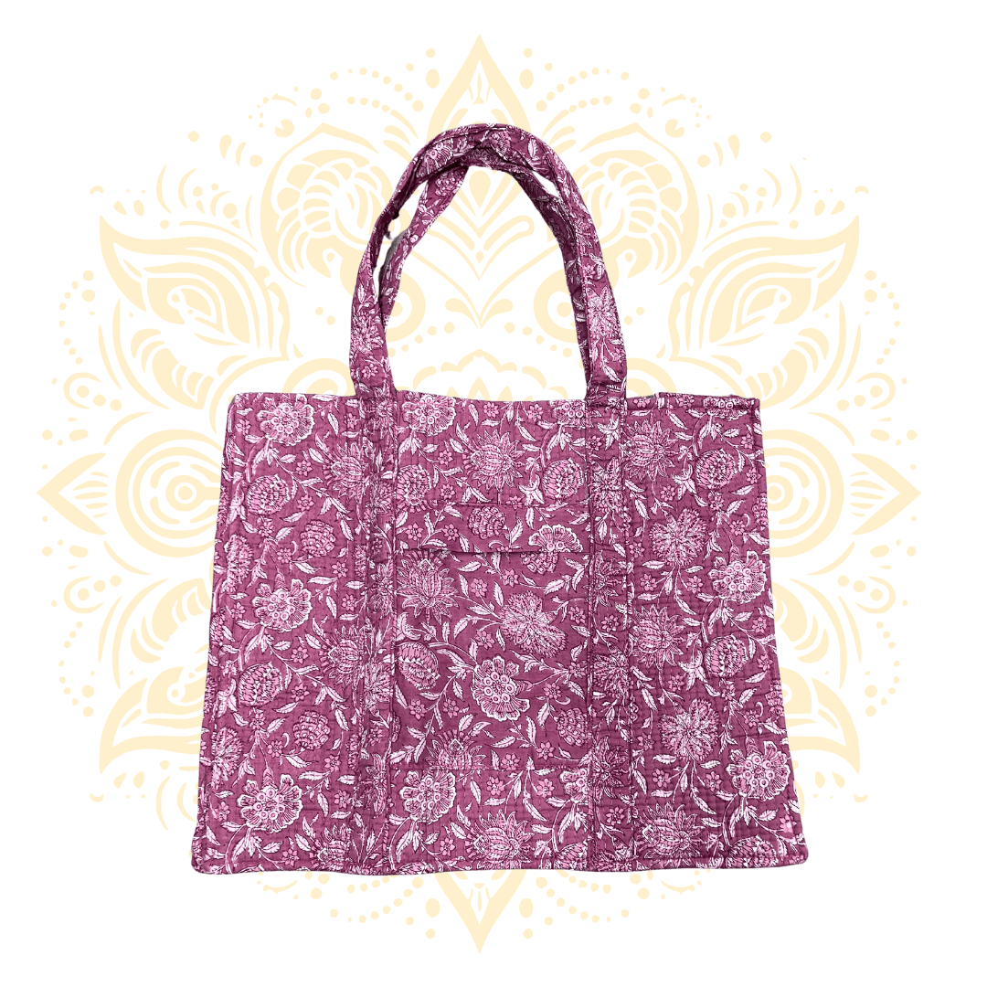 Quilted Cotton Tote Bag 17" x 15" w/ Floral Print - Matchless Gifts1
