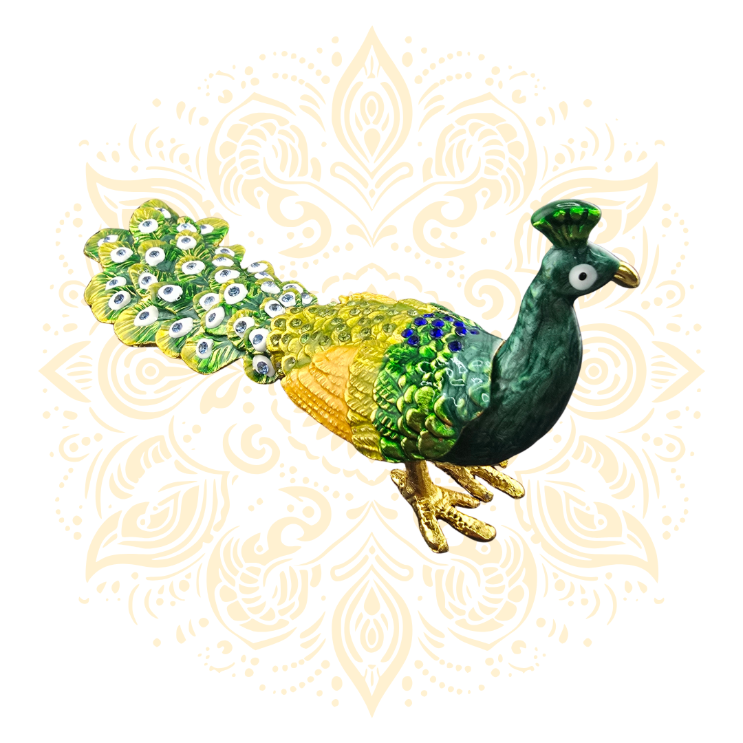 Peacock Metal Trinket Box w/ Crystal Accents | 6 x 3 Inch - Matchless Gifts3
