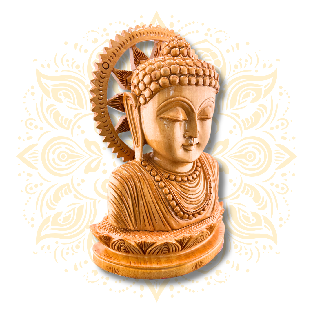 Hand Carved Wooden Kiran Face Buddha Statue – 7.25”