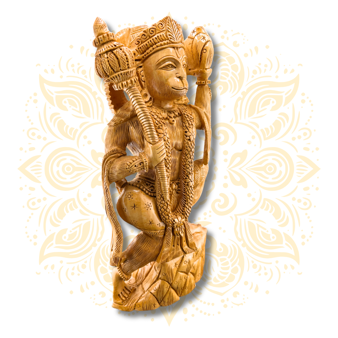 Hand Carved Wooden Standing Hanuman - Matchless Gifts