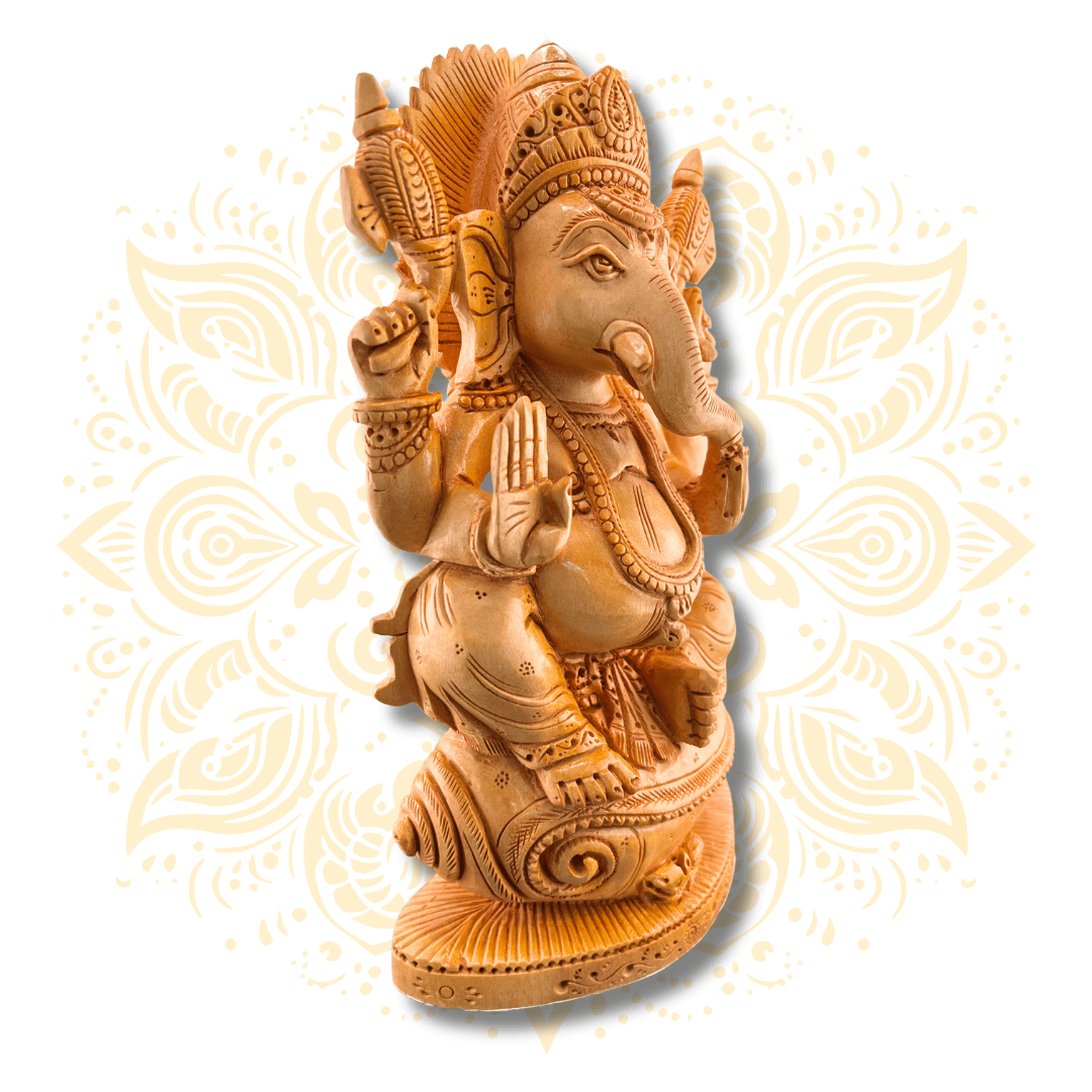 Hand Carved Wooden Ganesh on Conch 8” - Matchless Gifts