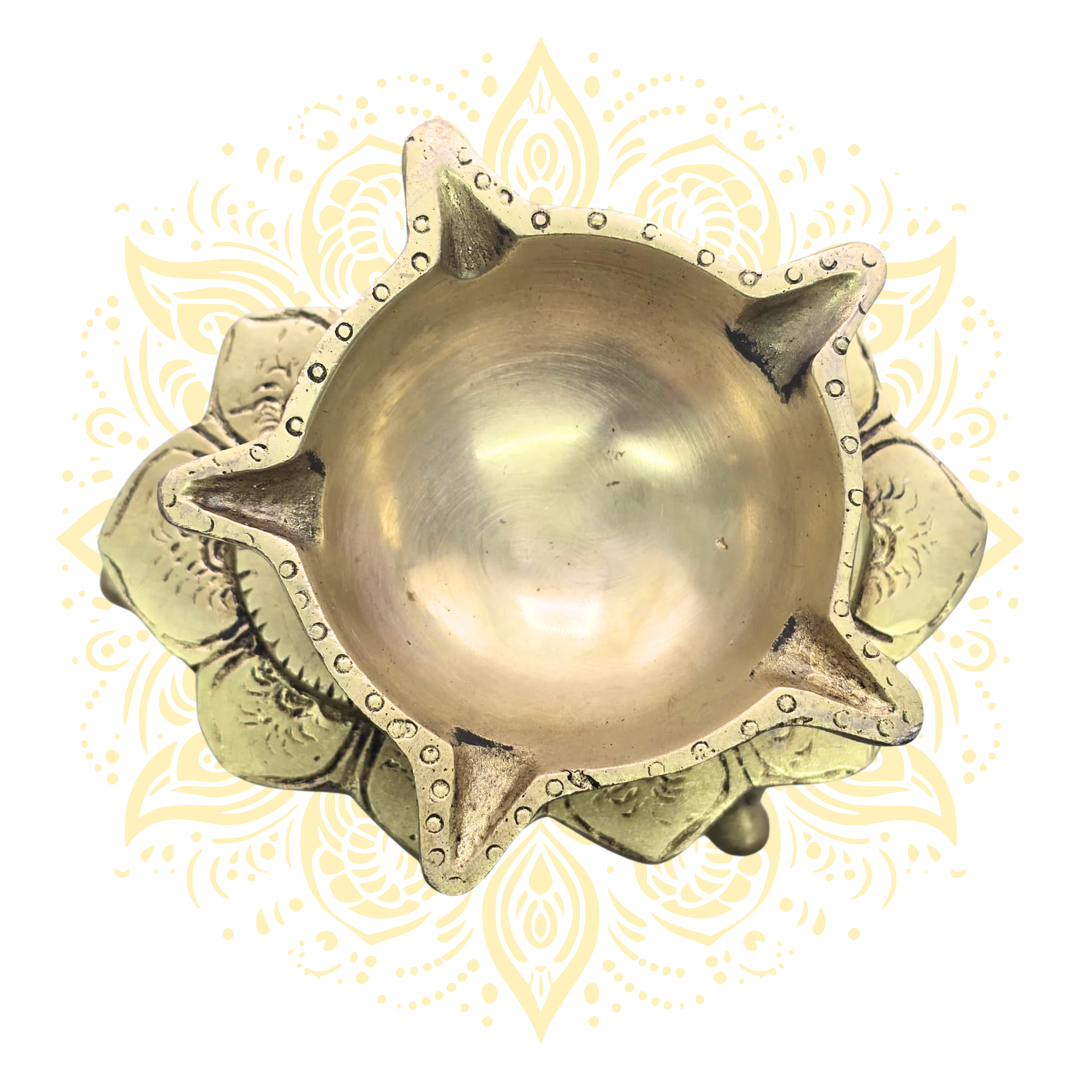 Brass Flower Diya Oil Lamp 5 x 3"