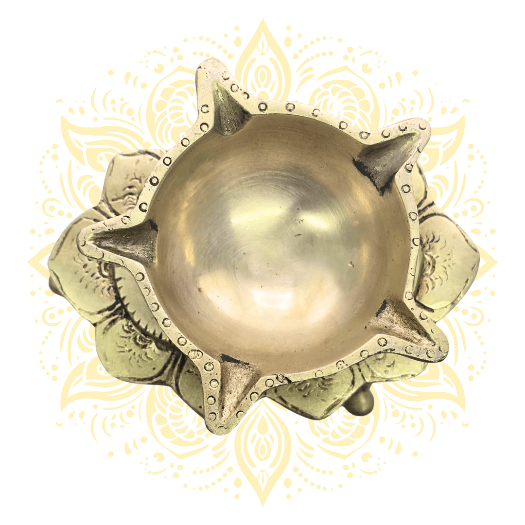 Brass Flower Diya Oil Lamp 5 x 3" - Matchless Gifts