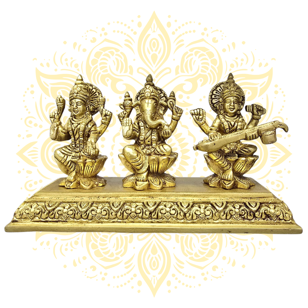 Brass Lakshmi Ganesha Saraswati Idol Set 4x8"