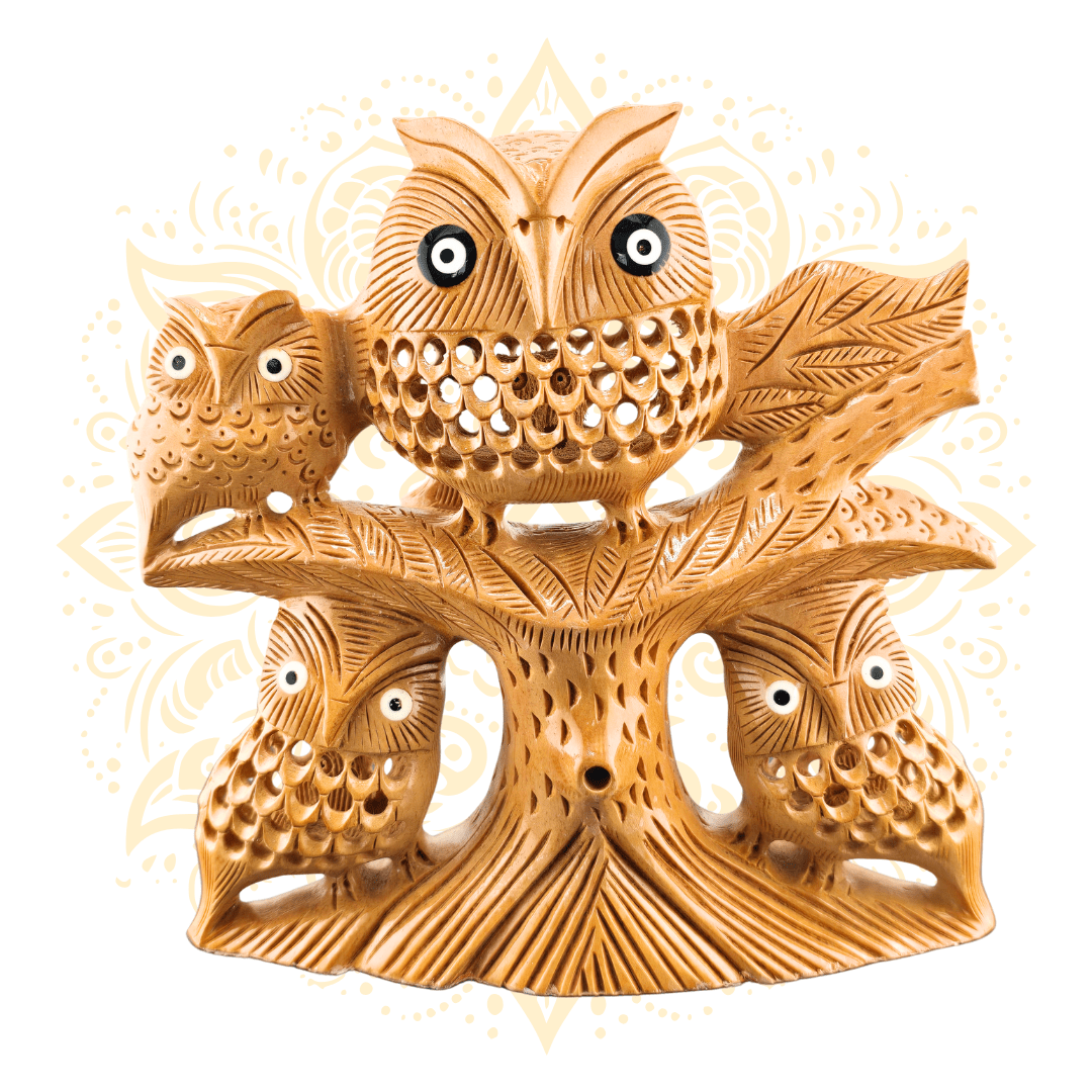 Wooden Owl family Hand Carved - Matchless Gifts