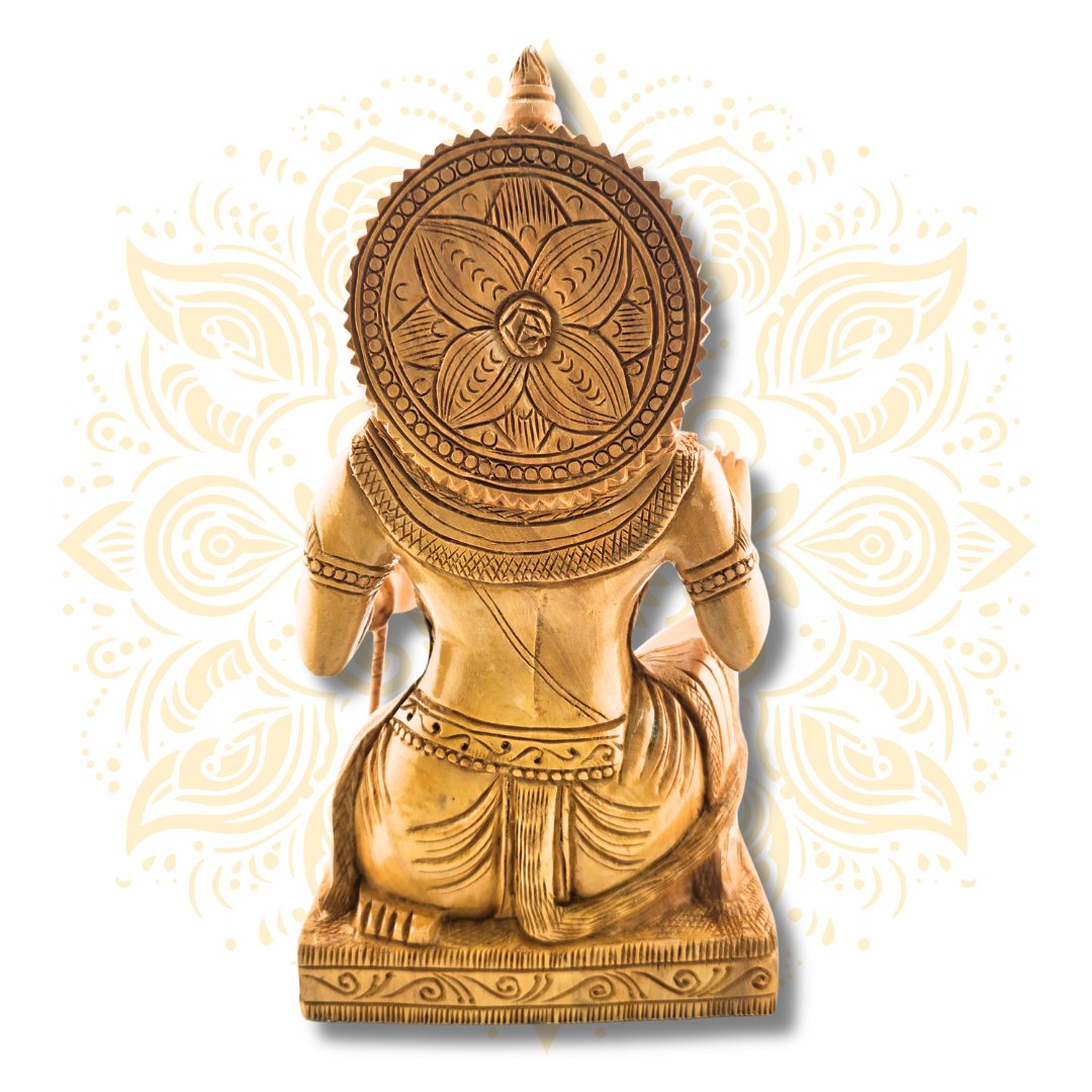 Hand Carved Wooden Sitting Hanuman Statue