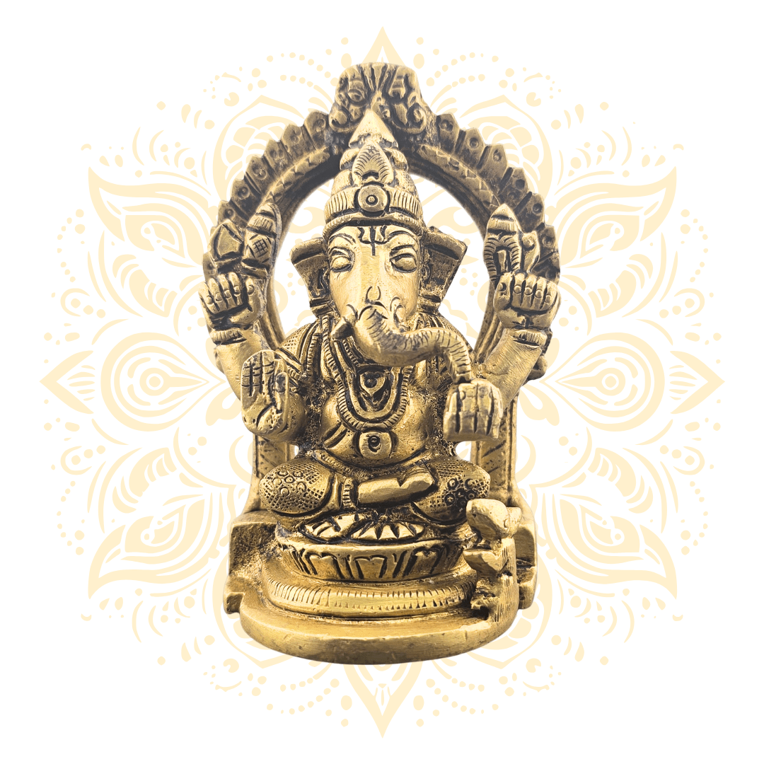 Brass Lord Ganesh Murti with Frame 3.5" - Matchless Gifts