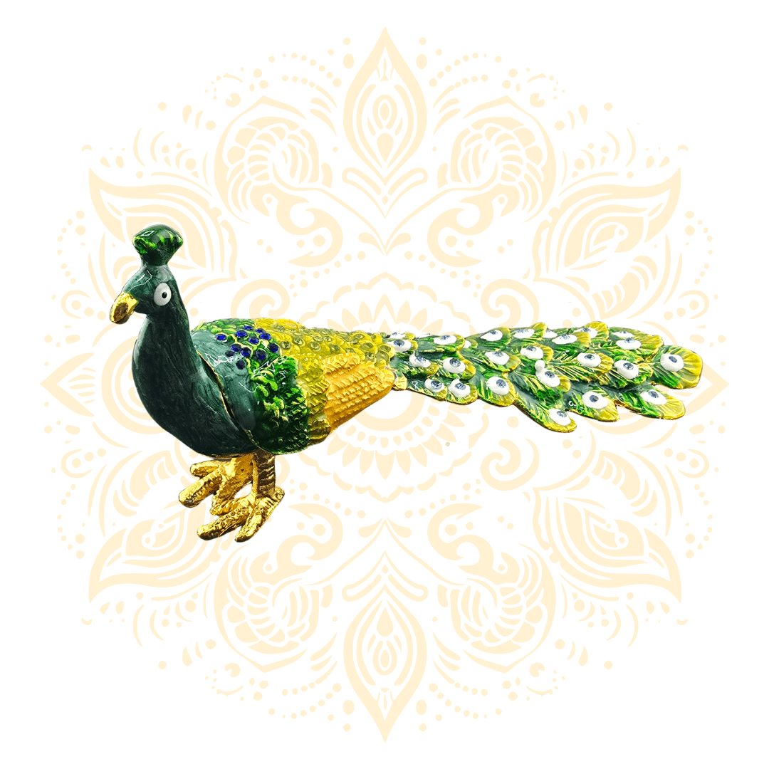 Peacock Metal Trinket Box w/ Crystal Accents | 6 x 3 Inch - Matchless Gifts4