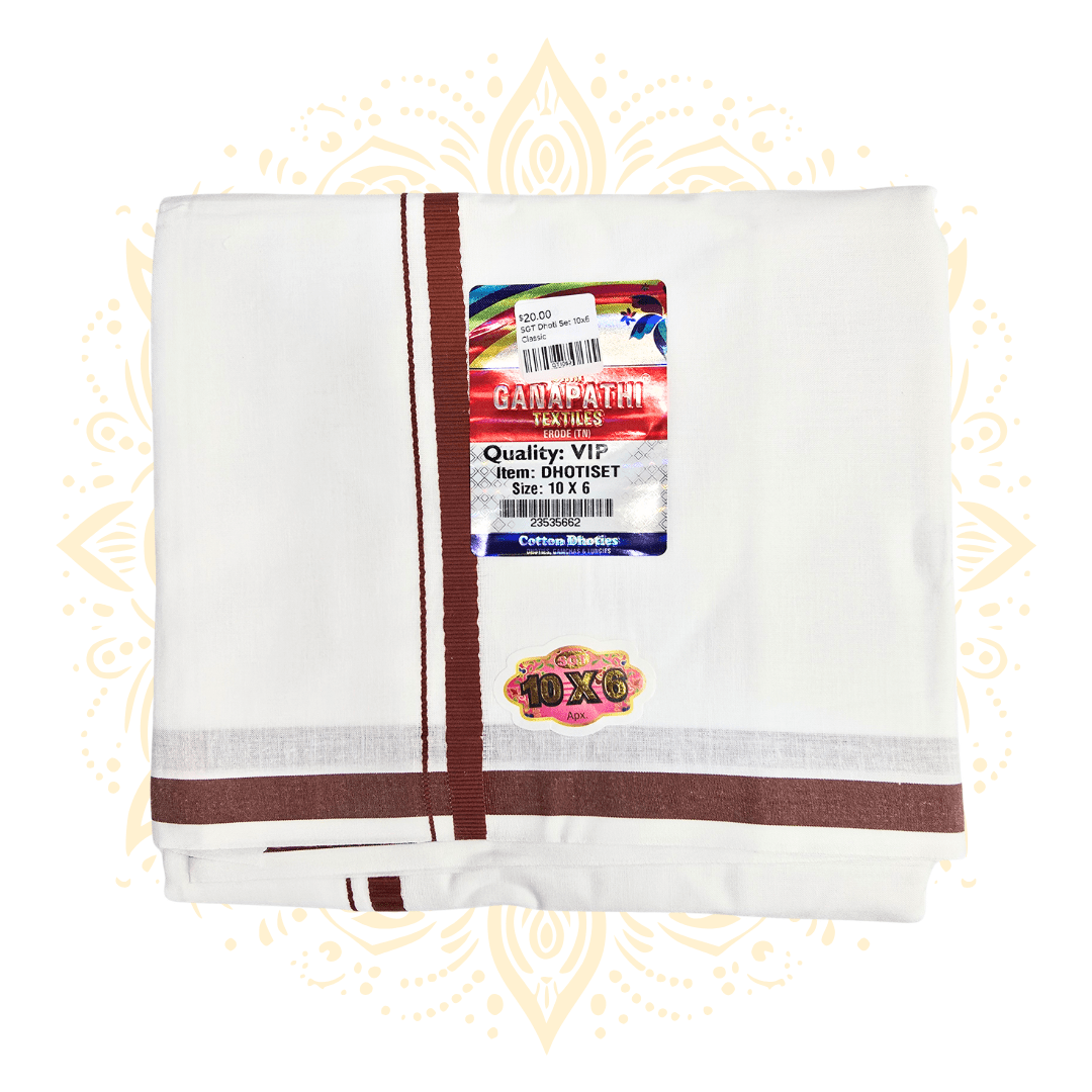 SGT Classic Cotton Dhoti Chadar Set 10 x 6 | 7 Border Colors - Matchless Gifts4