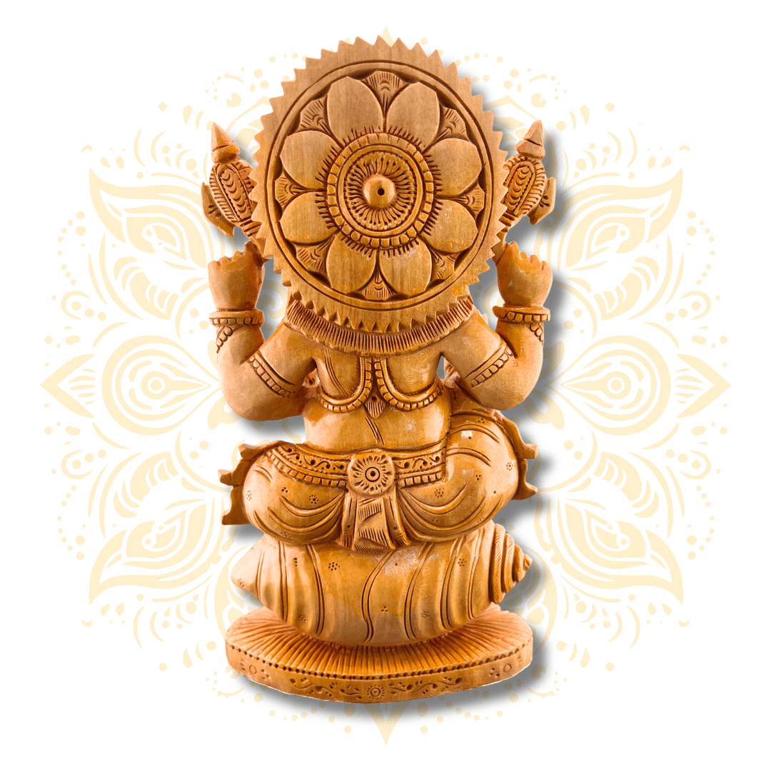 Hand Carved Wooden Ganesh on Conch 8” - Matchless Gifts