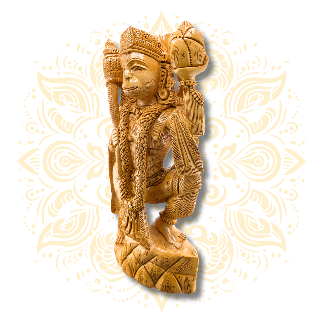 Hand Carved Wooden Standing Hanuman - Matchless Gifts
