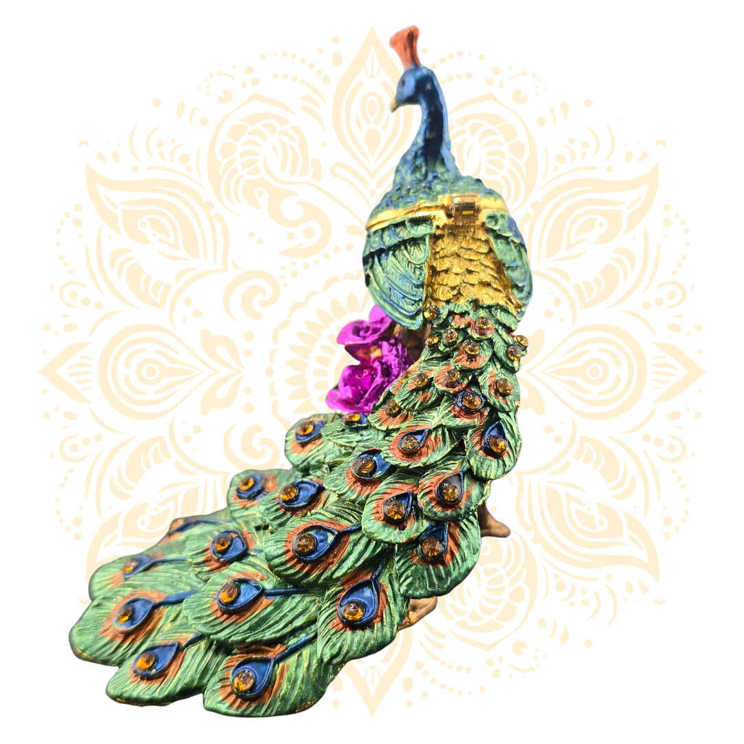 Peacock Metal Trinket Box w/ Crystal Accents | 6 x 3 Inch - Matchless Gifts9