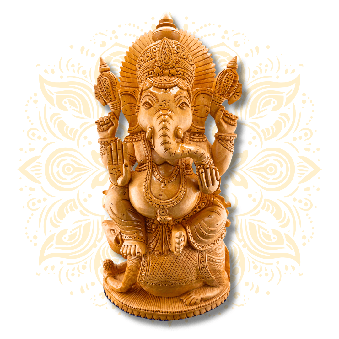 Hand Carved Wooden Ganesha 12” - Matchless Gifts