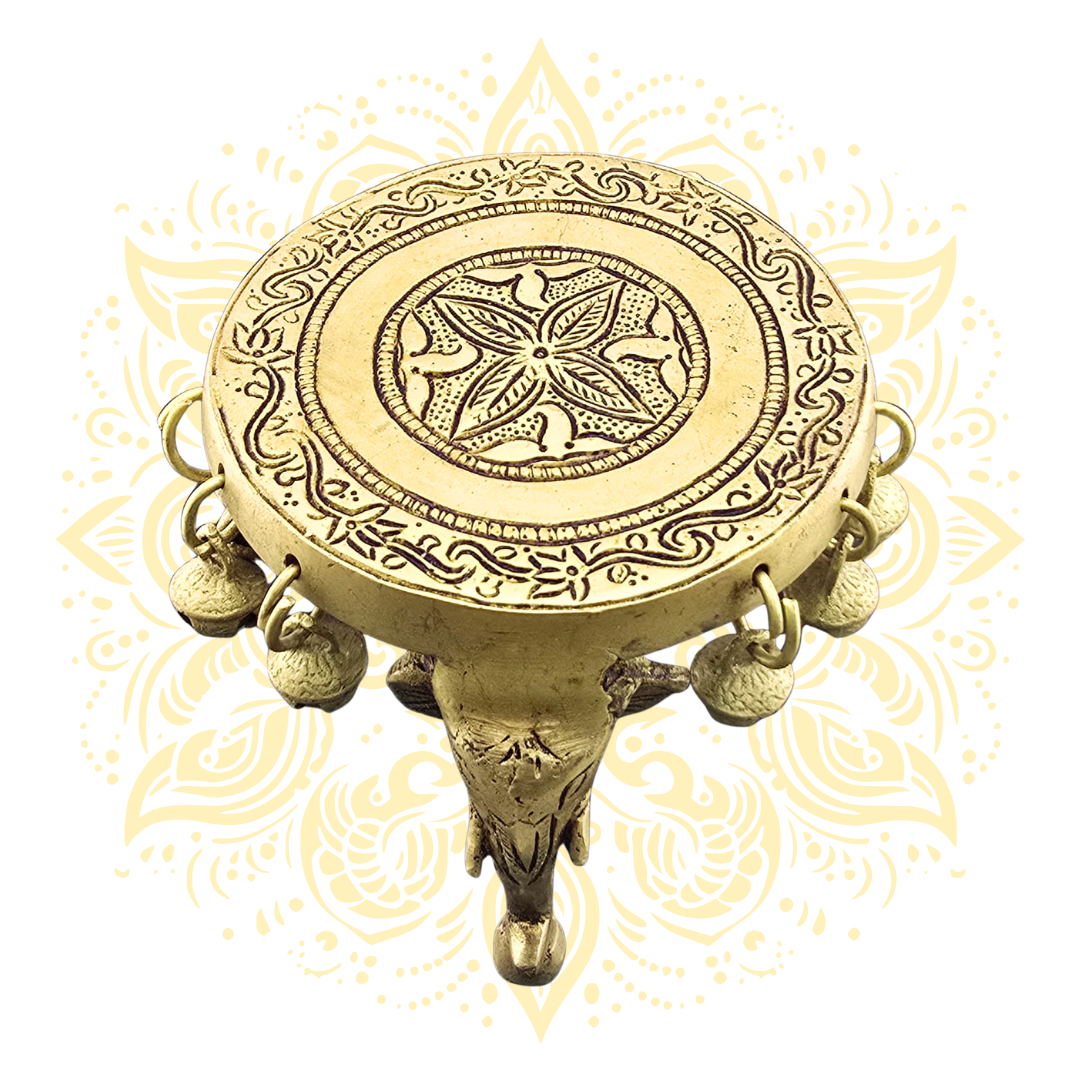 Brass Pooja Mandir Chowki with Elephant 5 x 3.75"