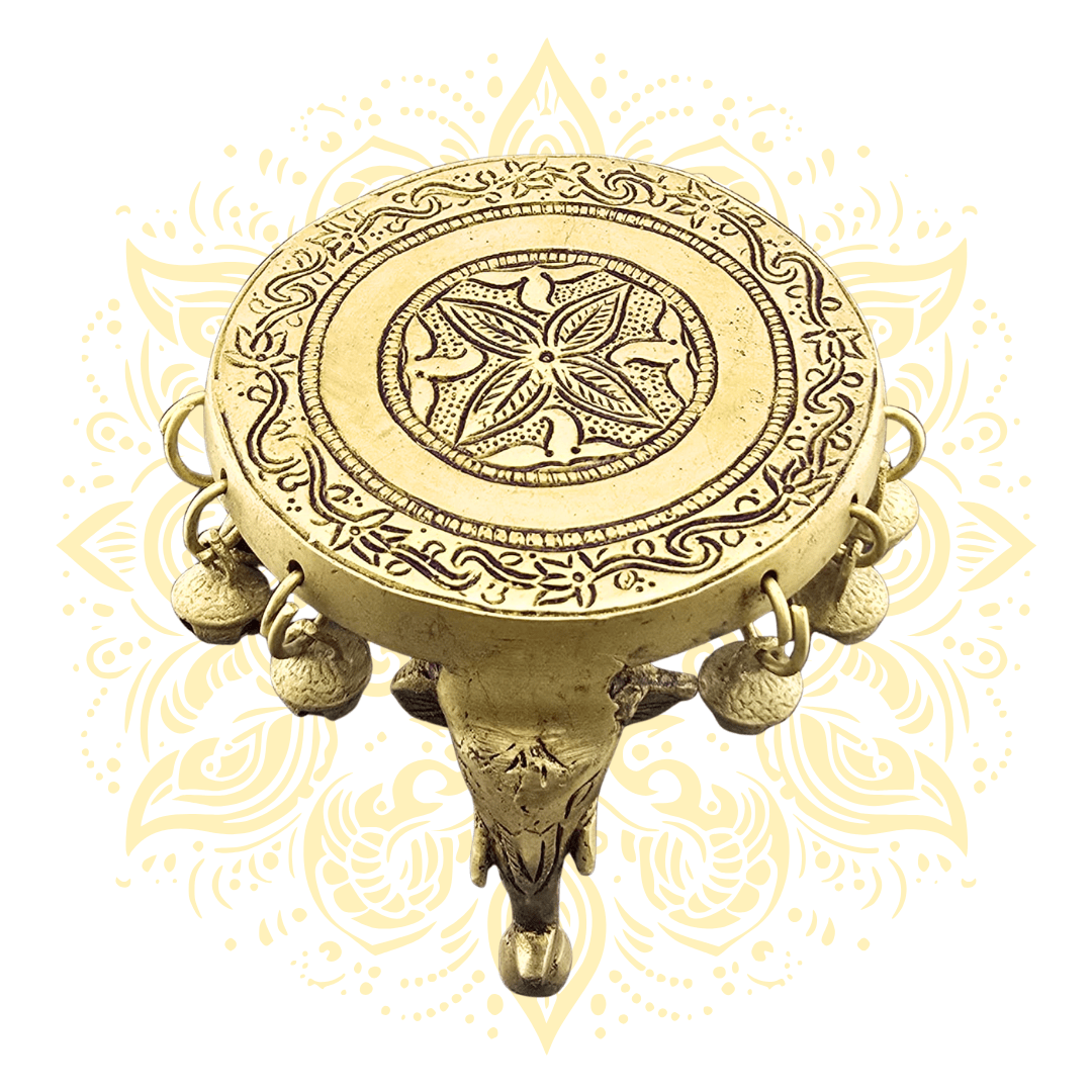 Brass Pooja Mandir Chowki with Elephant 5 x 3.75" - Matchless Gifts